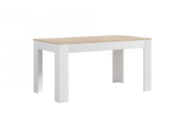 mesa de madera con patas blancas