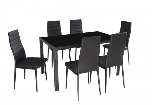 mesa de cristal negra con seis sillas